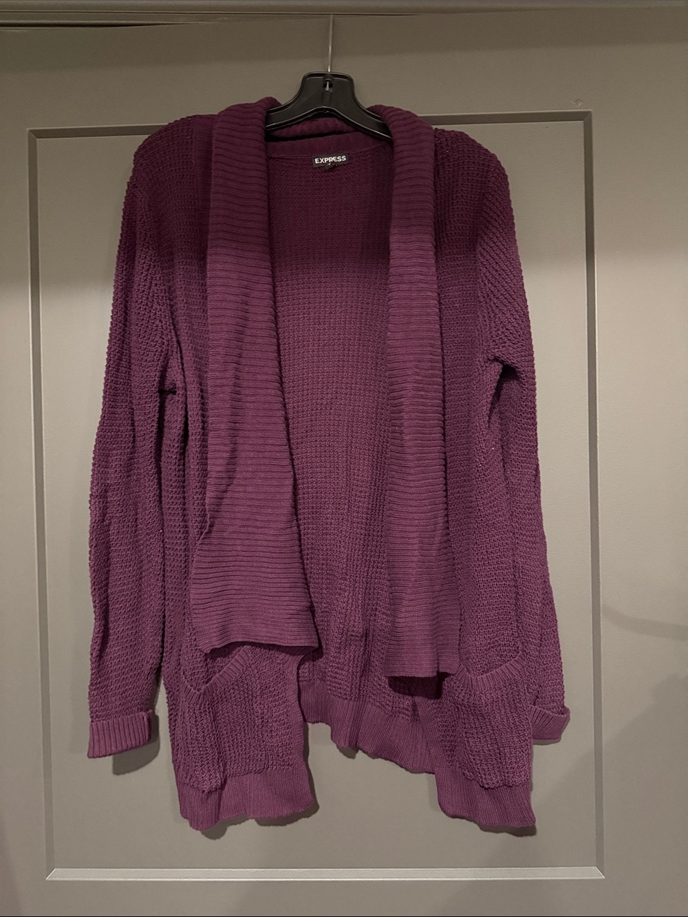 Express Open-Front Plum Knit Cardigan